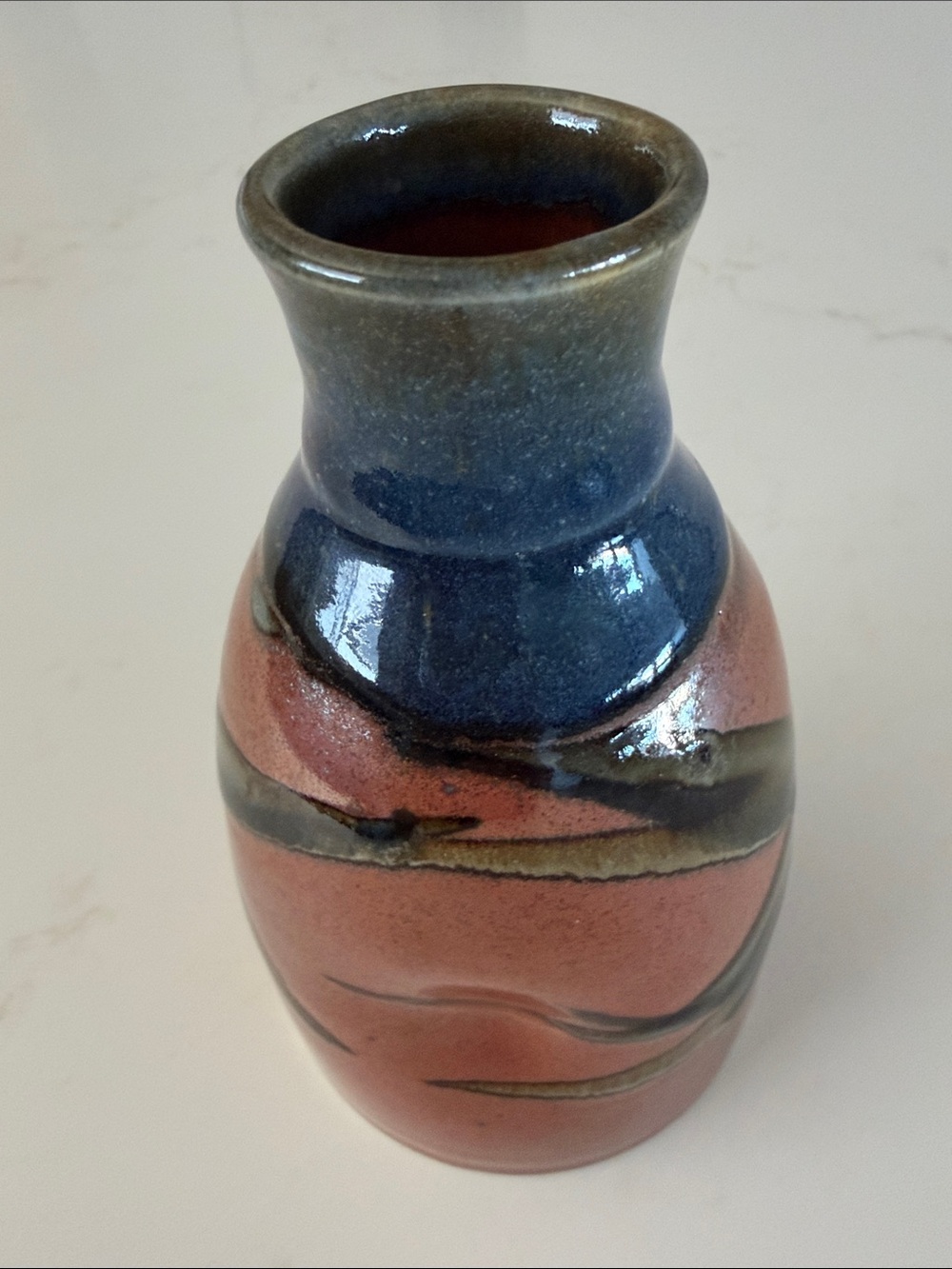New Beautiful Handmade Ceramic Sake Set in Blue and Coral - Picture 3 of 14